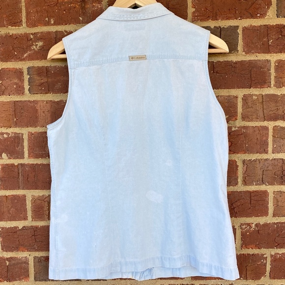 Columbia Sportswear White Wash Denim Collared Button Down Sleeveless Tank - Picture 2 of 9